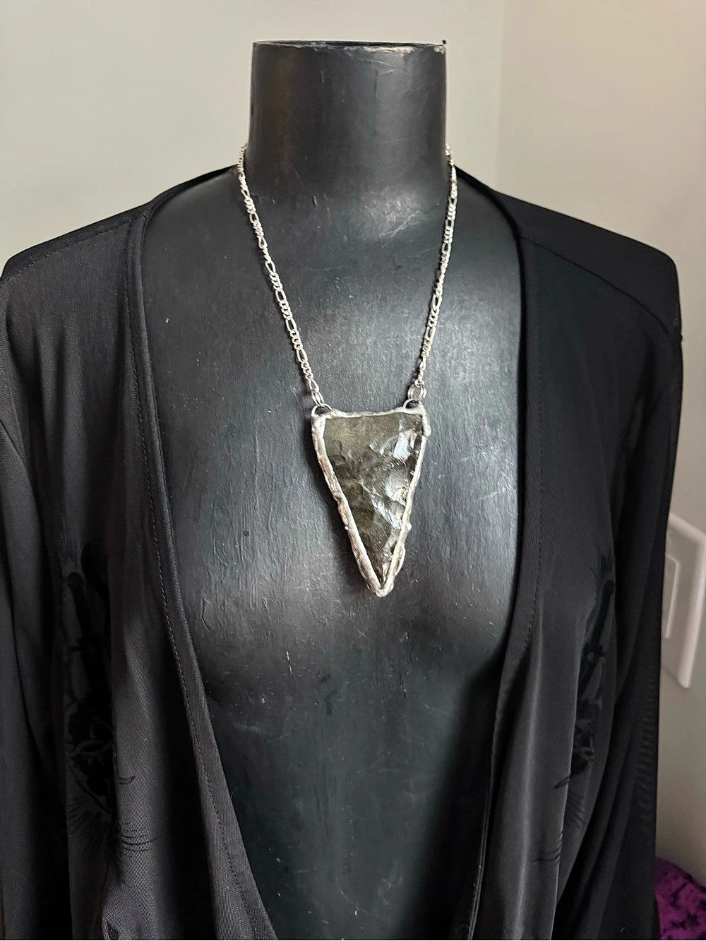 Obsidian shield crystal necklace pendant protection jewelry witchy gothic89